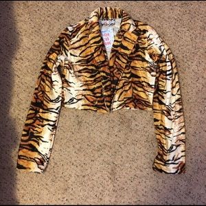 NWT omighty faux fur tiger print open front blazer